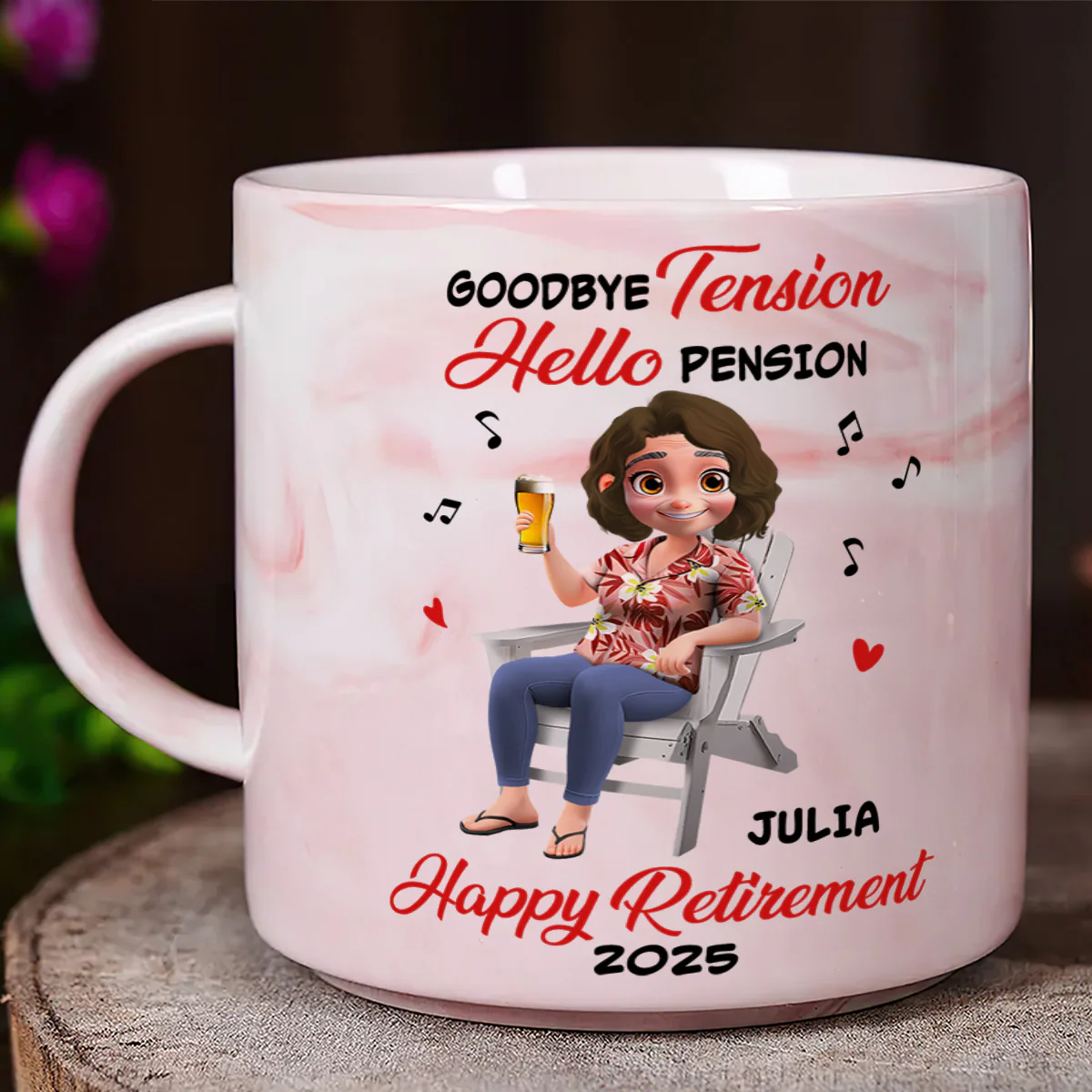 Goodbye Tension Hello Pension - Personalized Marble Mug