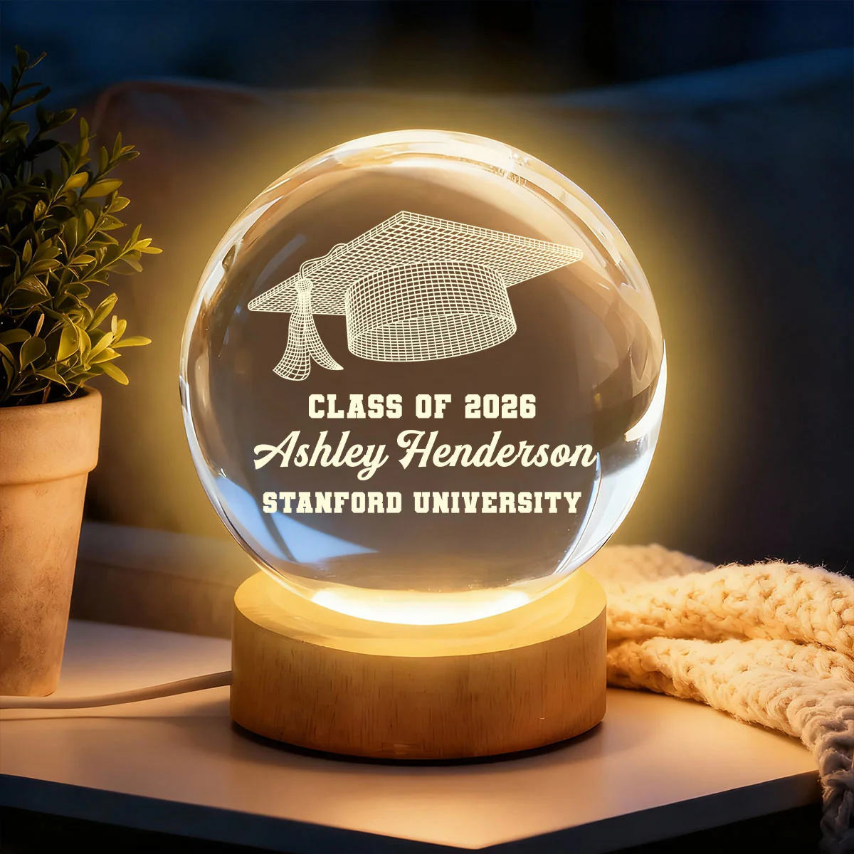 Graduation Cap Class Of 2026 - Personalized Crystal Ball Night Light - Image 2