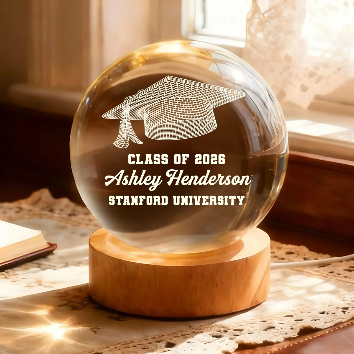 Graduation Cap Class Of 2026 - Personalized Crystal Ball Night Light - Image 4