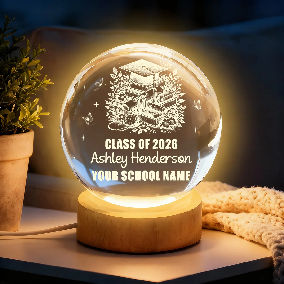 Graduation Memory - Personalized Crystal Ball Night Light - Image 2