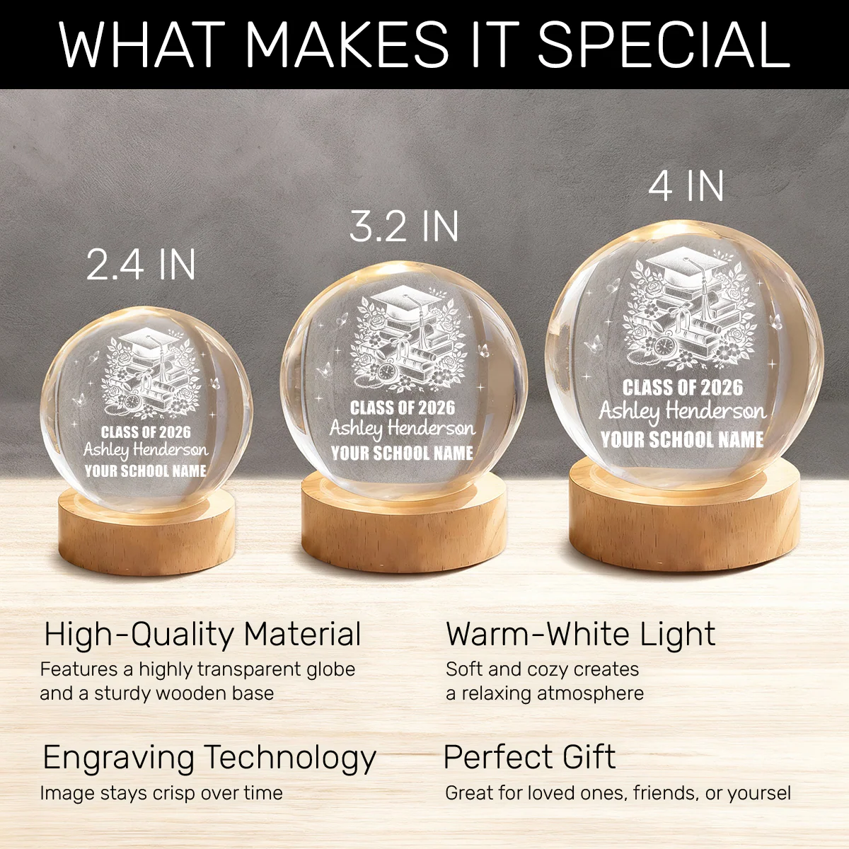 Graduation Memory - Personalized Crystal Ball Night Light - Image 8