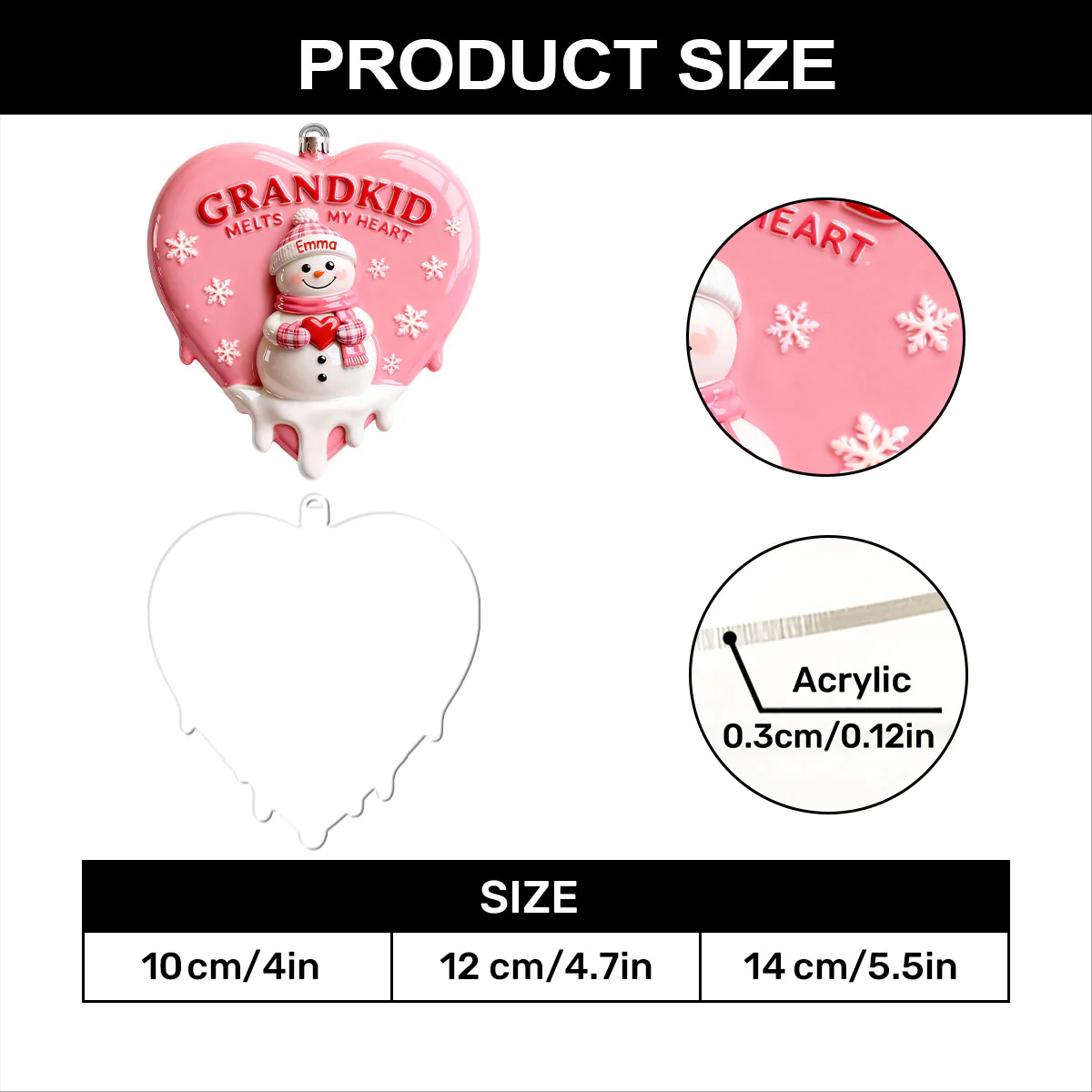 Grandkid Melts My Heart - Personalized 1-Layer Acrylic Ornament - Image 7
