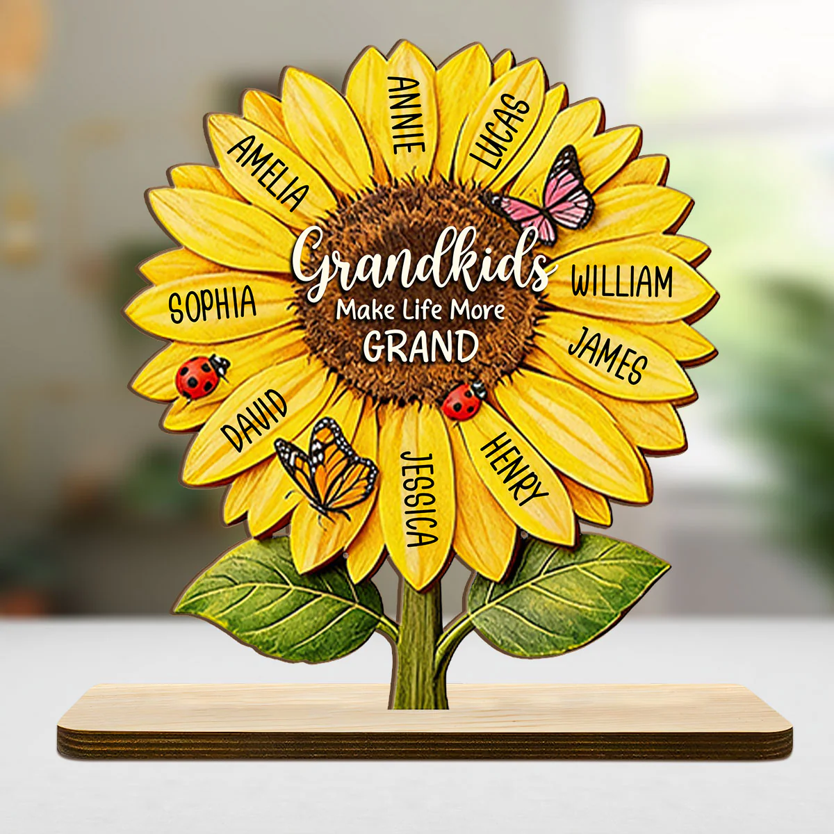 Grandkids Make Life More Grand - Personalized 2-Layer Wood Plaque With Flat Base - Image 6