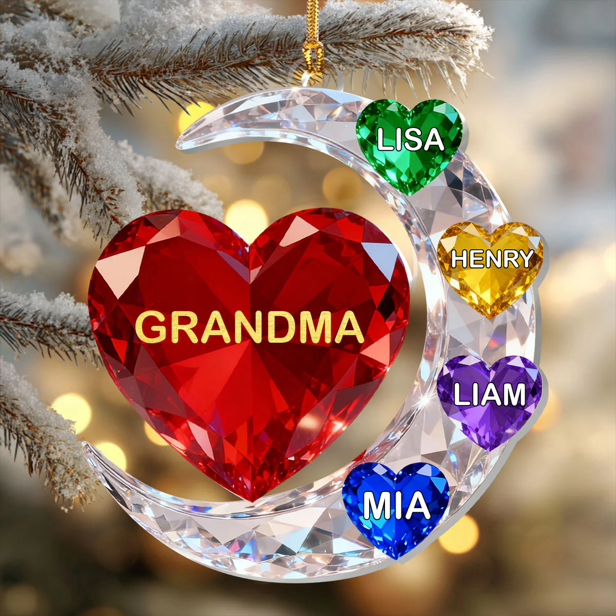 Grandma And Grandchild Crystal Moon Love - Personalized 1-Layer Acrylic Ornament - Image 2