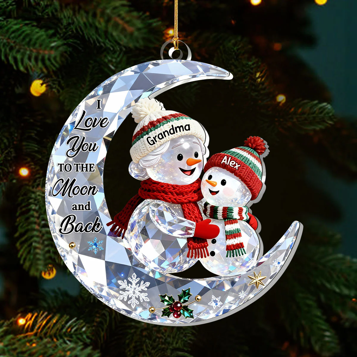 Grandma And Grandchild Crystal Moon Love - Personalized 1-Layer Acrylic Ornament - Image 3