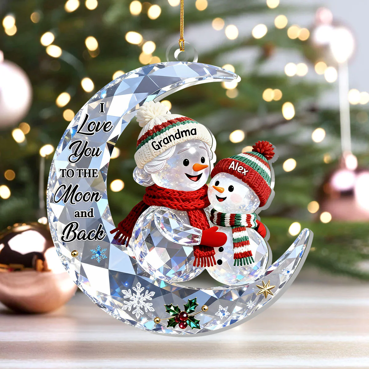 Grandma And Grandchild Crystal Moon Love - Personalized 1-Layer Acrylic Ornament - Image 4
