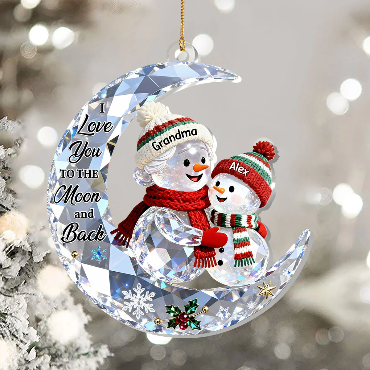 Grandma And Grandchild Crystal Moon Love - Personalized 1-Layer Acrylic Ornament - Image 5