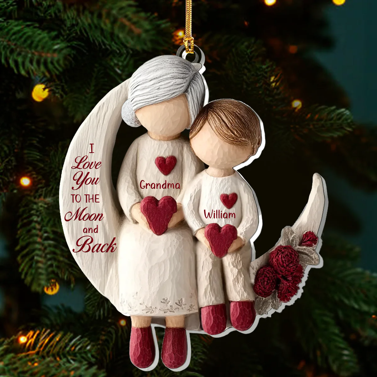 Grandma And Grandchild Moon Love - Personalized 1-Layer Acrylic Ornament - Image 2