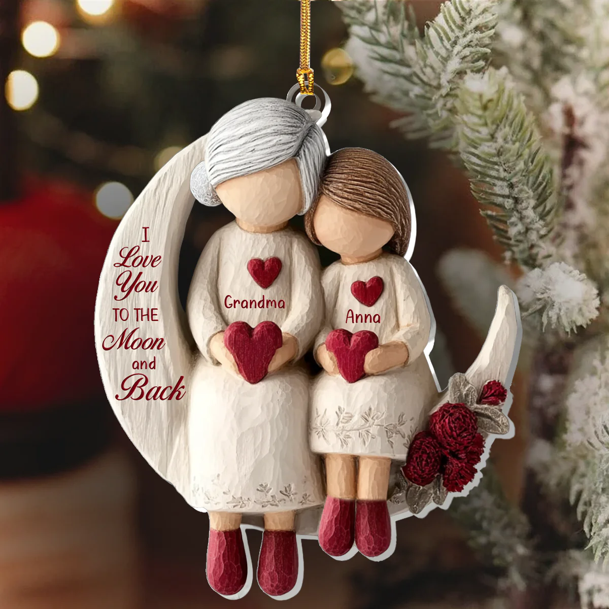 Grandma And Grandchild Moon Love - Personalized 1-Layer Acrylic Ornament - Image 3