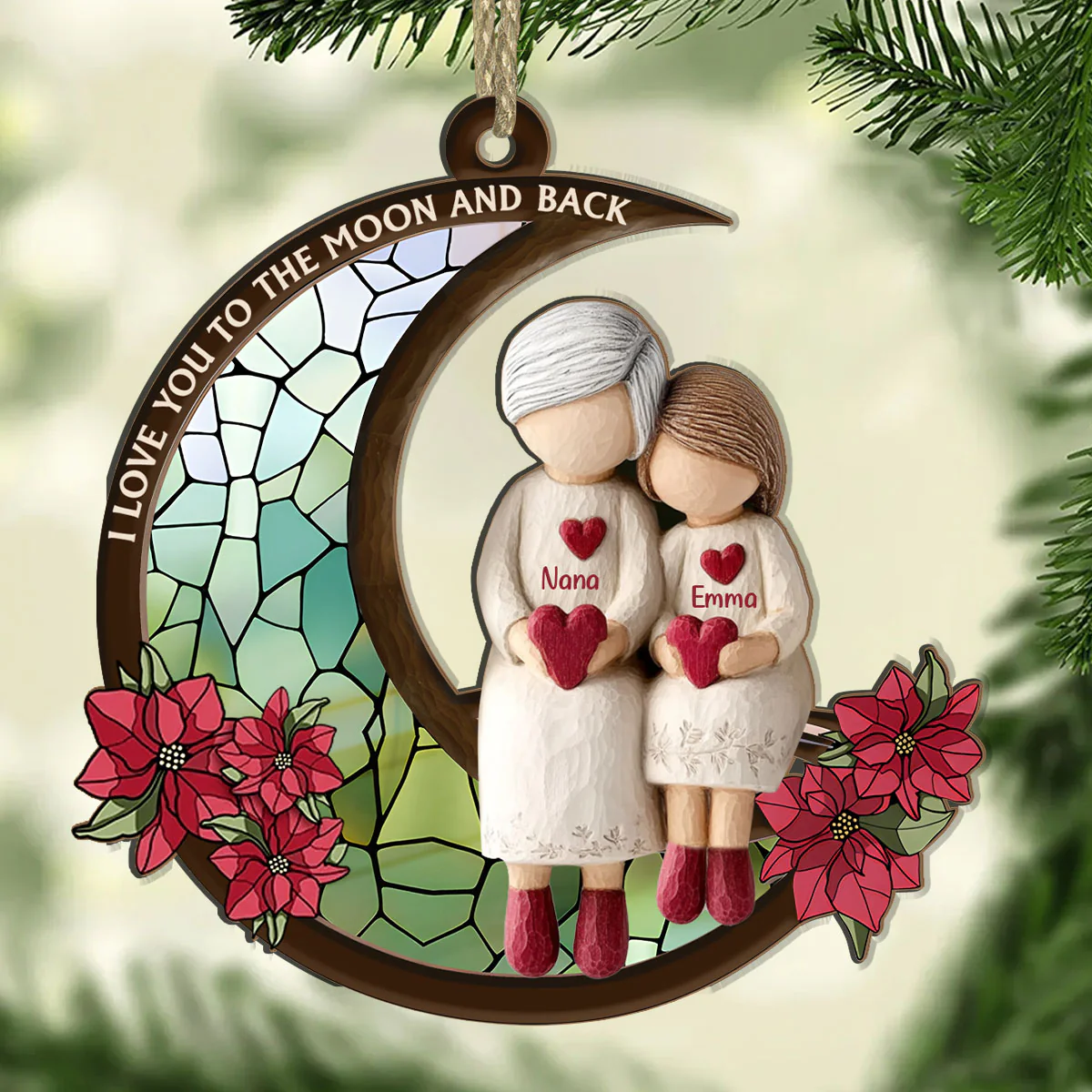 Grandma And Grandchild Moon Love - Personalized Suncatcher Ornament - Image 4