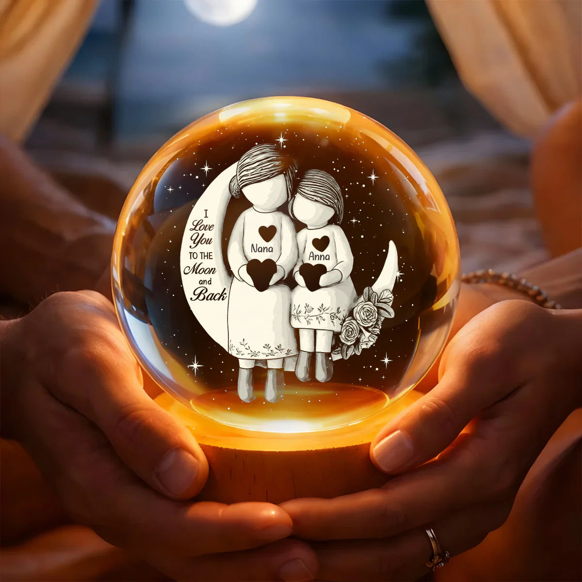 Grandma And Grandchild Moon Love - Personalized Crystal Ball Night Light - Image 3