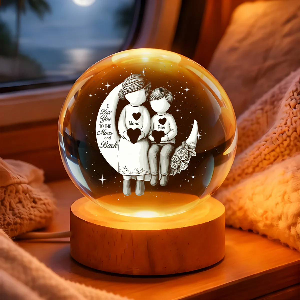 Grandma And Grandchild Moon Love - Personalized Crystal Ball Night Light - Image 6