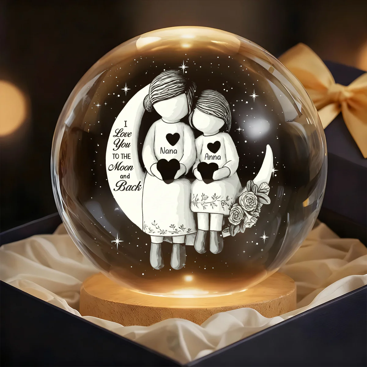 Grandma And Grandchild Moon Love - Personalized Crystal Ball Night Light - Image 7