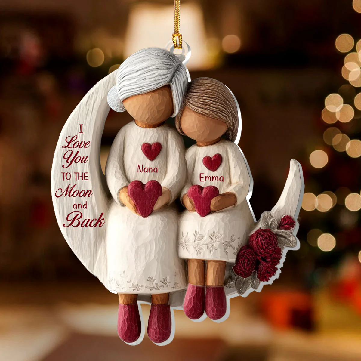 Grandma And Grandchild Moon Love Ver 2 - Personalized 1-Layer Acrylic Ornament - Image 2