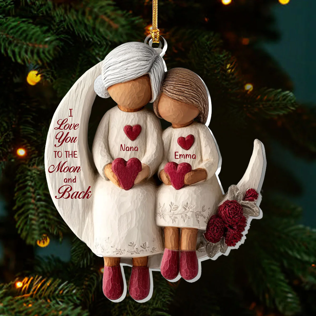 Grandma And Grandchild Moon Love Ver 2 - Personalized 1-Layer Acrylic Ornament - Image 3