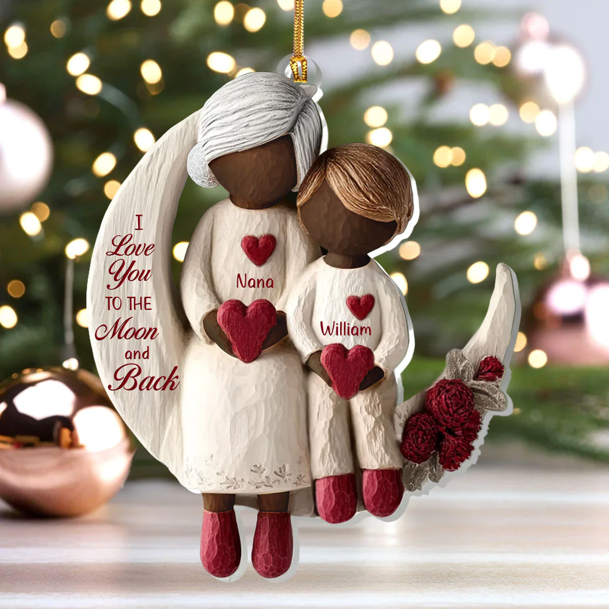Grandma And Grandchild Moon Love Ver 2 - Personalized 1-Layer Acrylic Ornament - Image 4