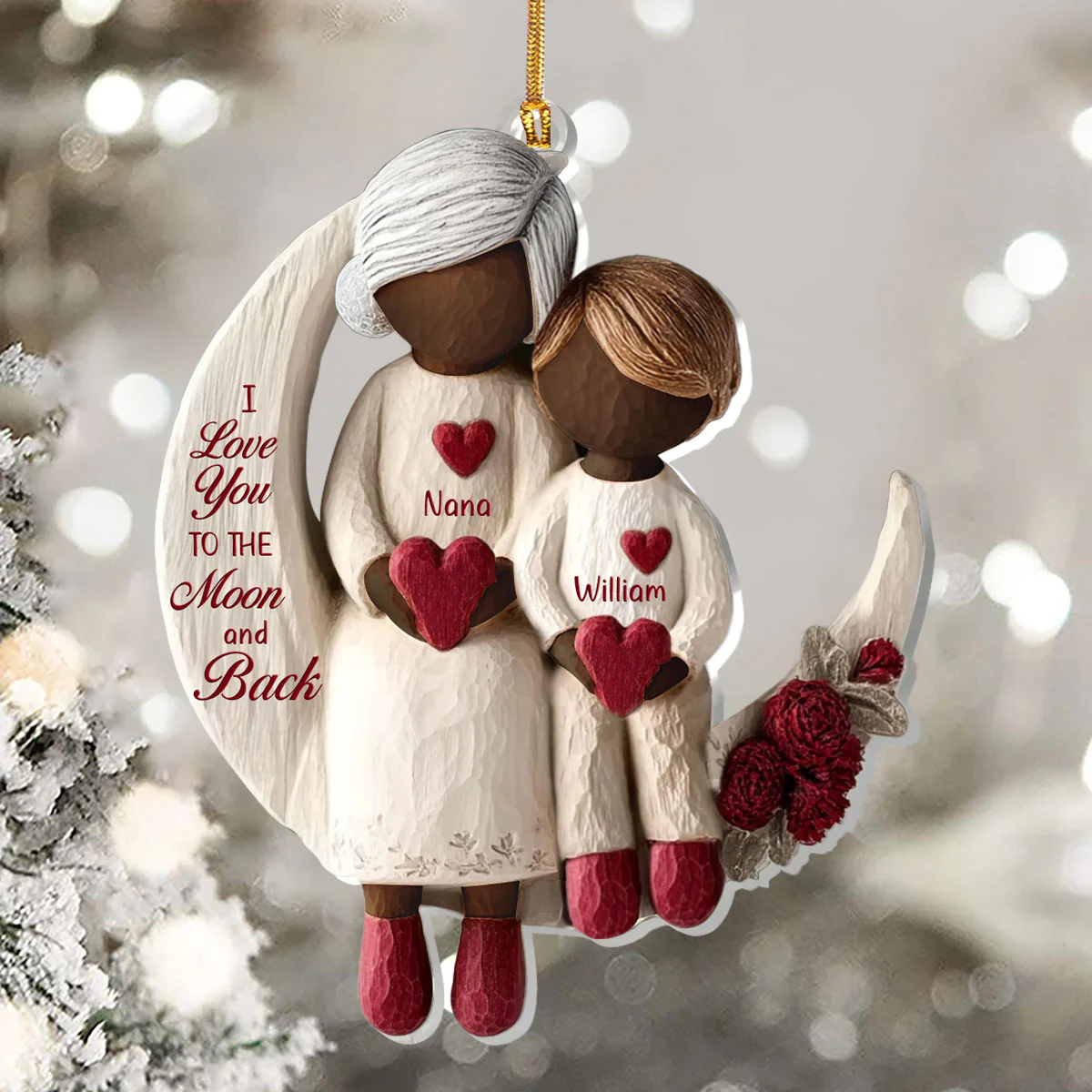 Grandma And Grandchild Moon Love Ver 2 - Personalized 1-Layer Acrylic Ornament - Image 5