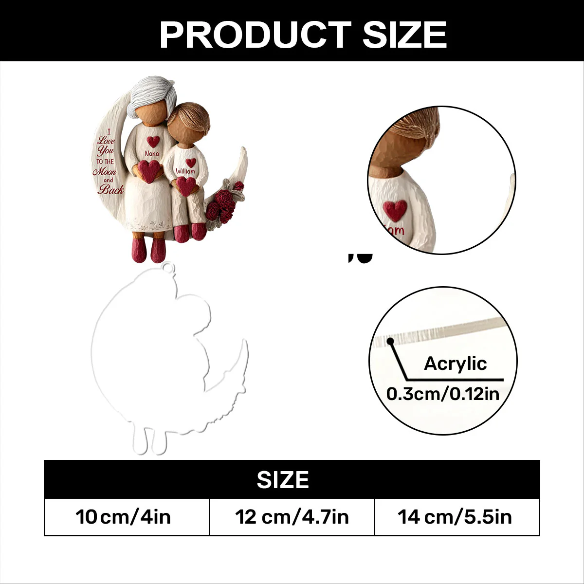 Grandma And Grandchild Moon Love Ver 2 - Personalized 1-Layer Acrylic Ornament - Image 7