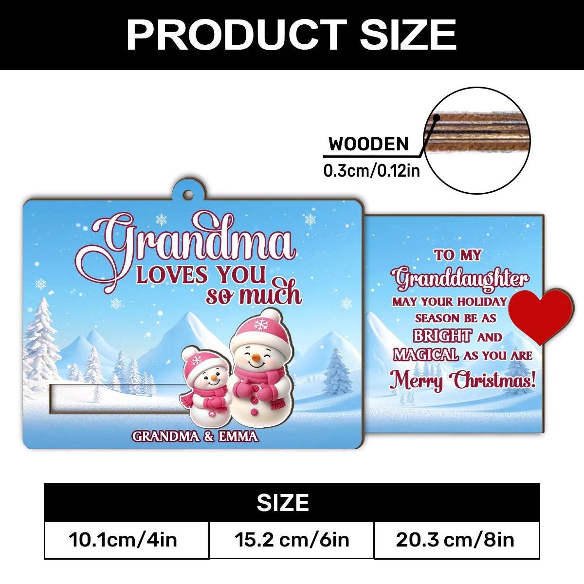 Grandma And Grandchild Snowman Love - Personalized Wooden Slider Ornament - Image 5