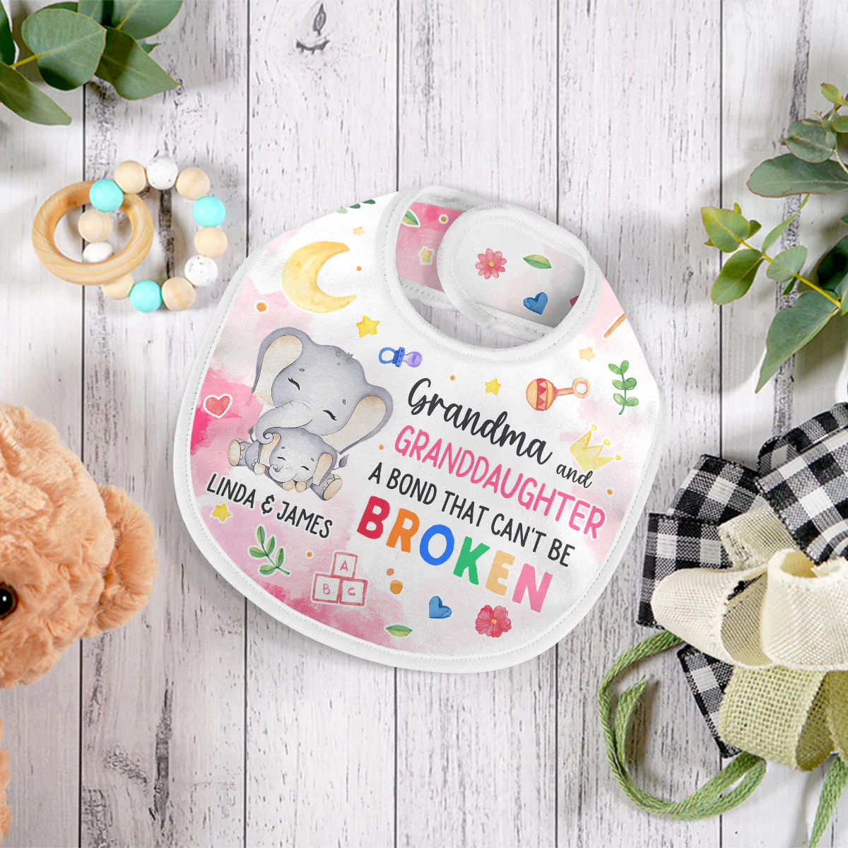 Grandma And Grandkid A Bond That Can't Be Broken - Personalized Baby Bib - Image 2