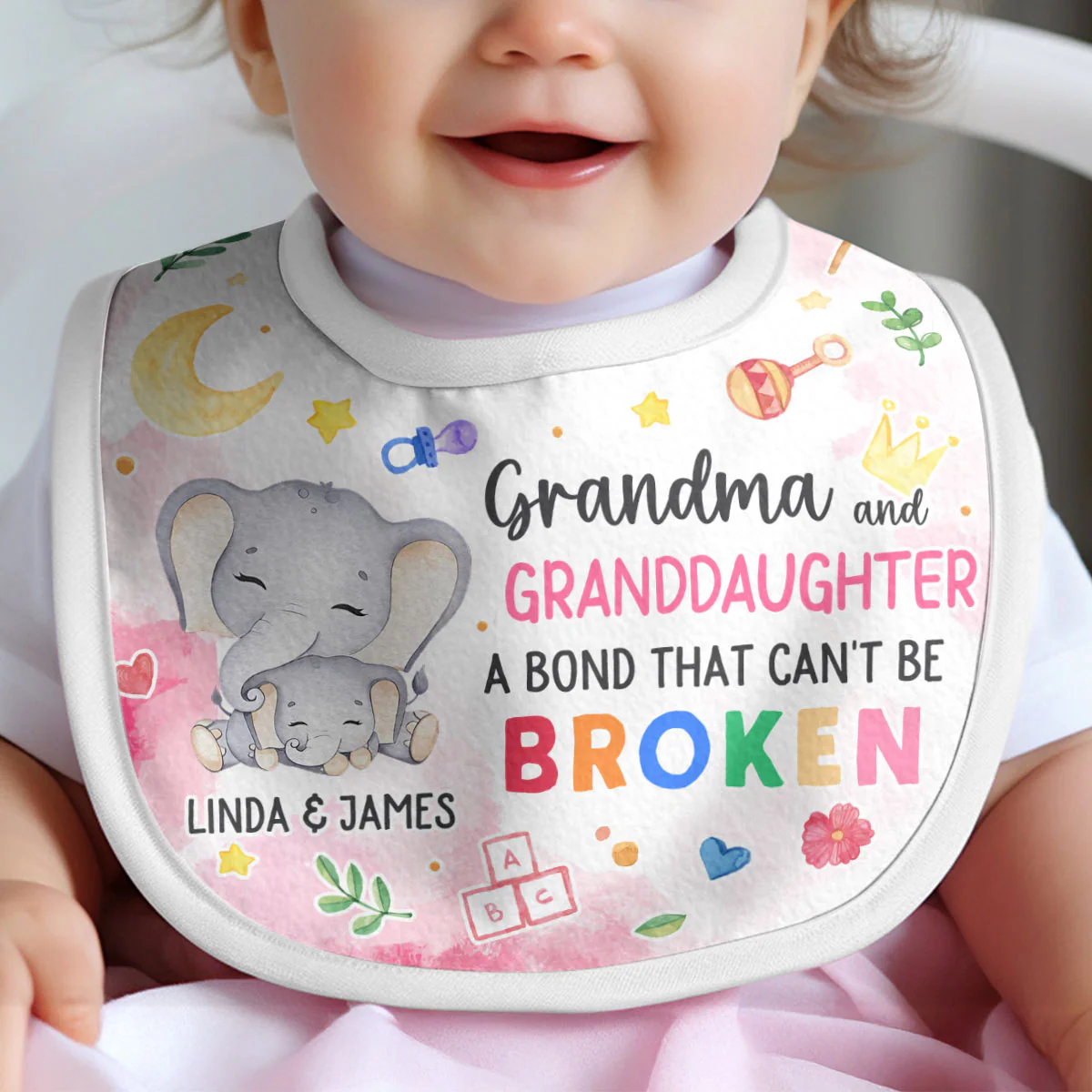 Grandma And Grandkid A Bond That Can't Be Broken - Personalized Baby Bib - Image 3