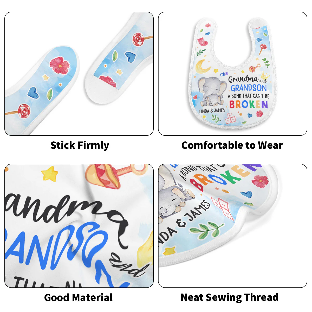 Grandma And Grandkid A Bond That Can't Be Broken - Personalized Baby Bib - Image 5