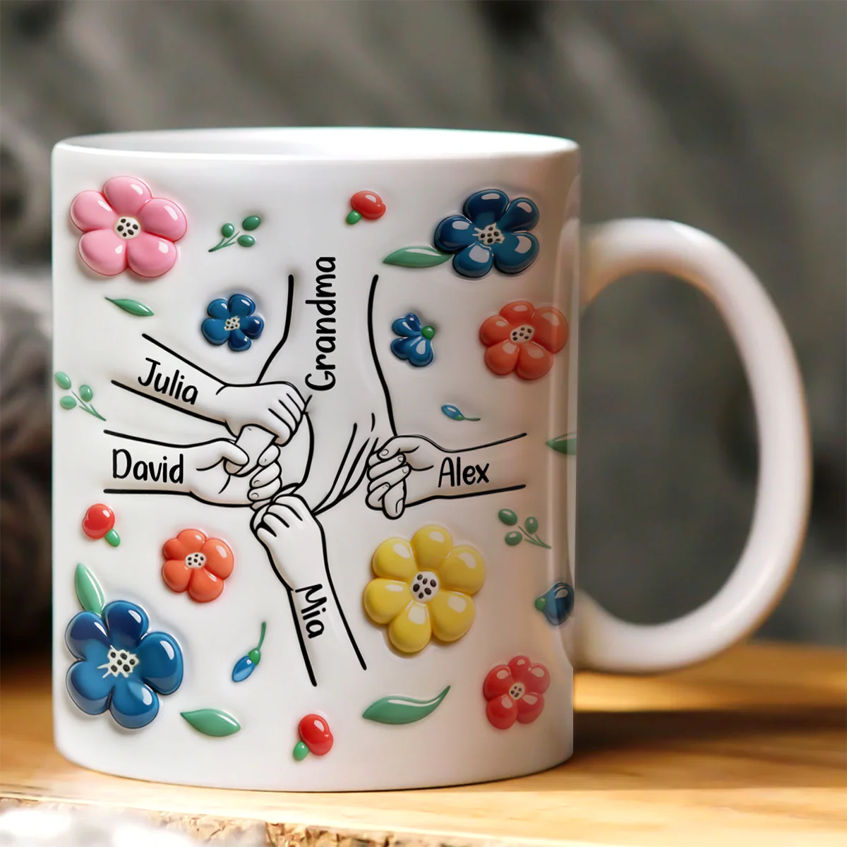 Grandma And Grandkids Hand In Hand - Personalized Ceramic Coffee Mug