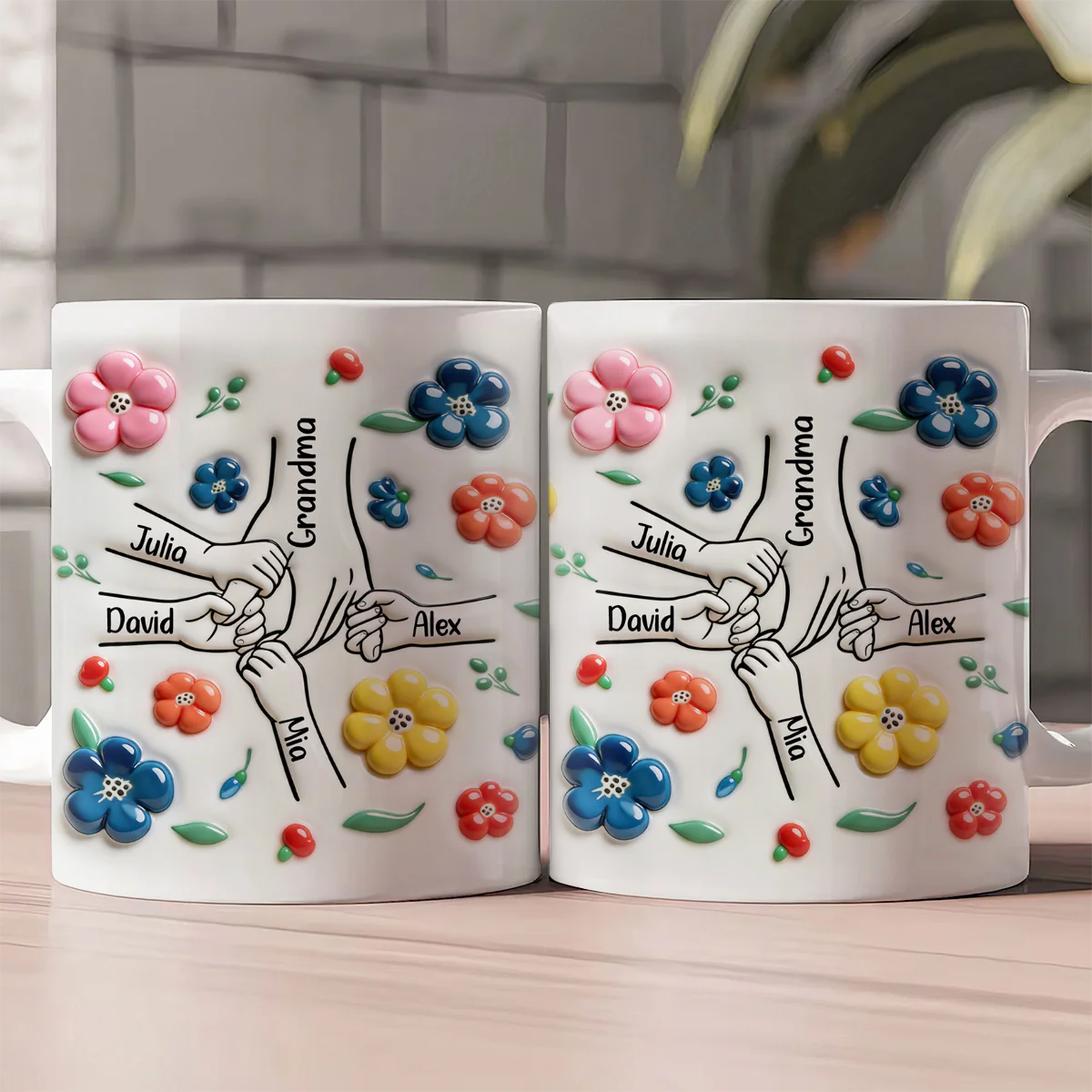 Grandma And Grandkids Hand In Hand - Personalized Ceramic Coffee Mug - Image 2