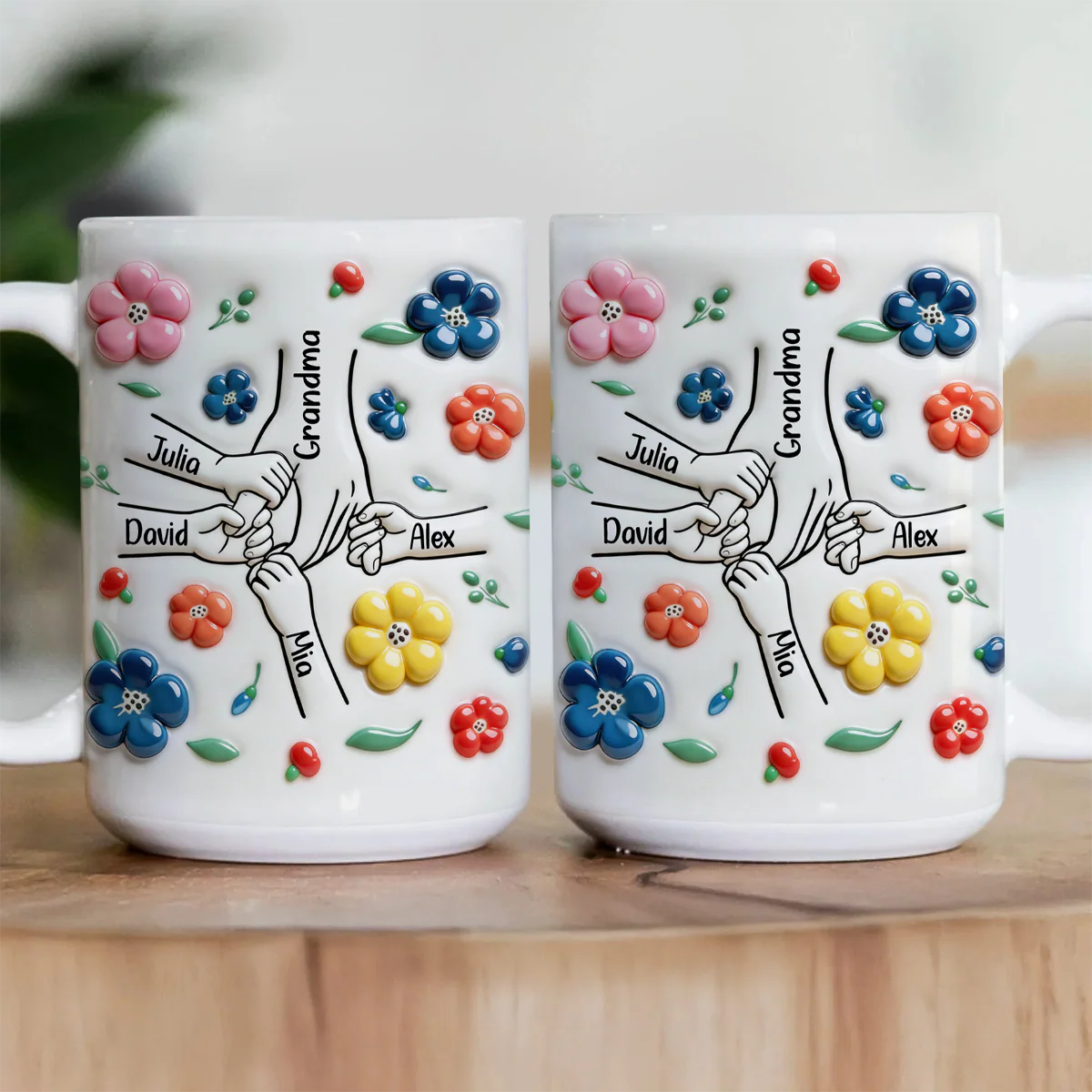 Grandma And Grandkids Hand In Hand - Personalized Ceramic Coffee Mug - Image 3