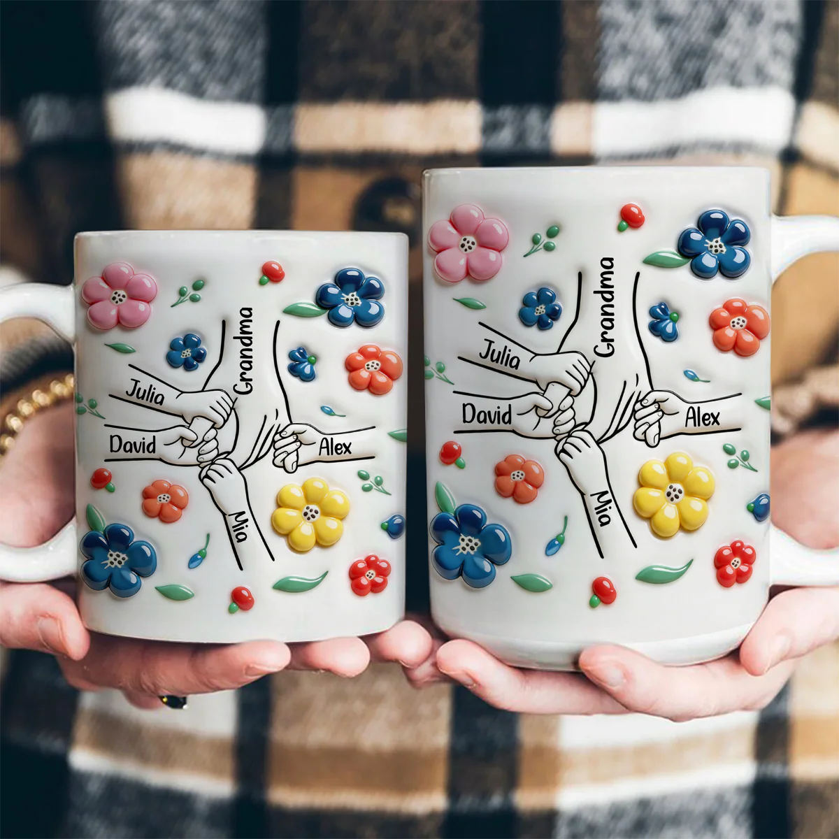 Grandma And Grandkids Hand In Hand - Personalized Ceramic Coffee Mug - Image 4