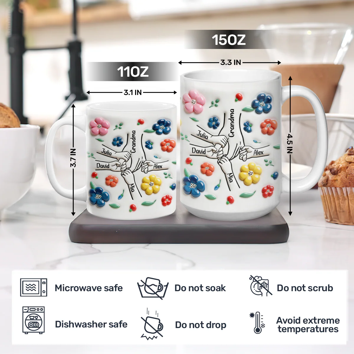 Grandma And Grandkids Hand In Hand - Personalized Ceramic Coffee Mug - Image 5