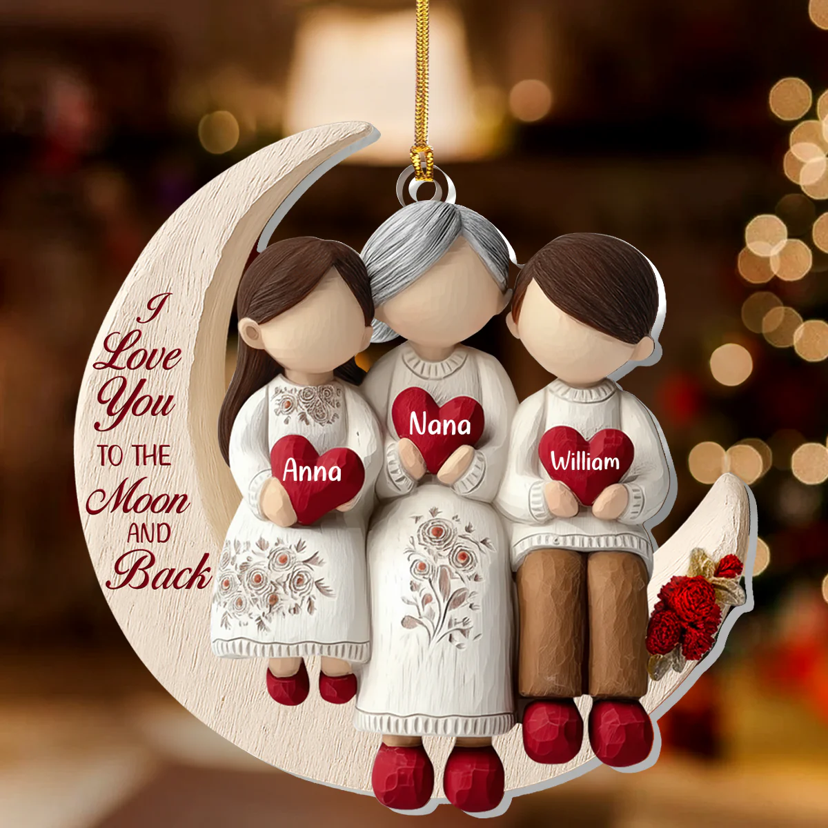 Grandma And Grandkids Moon Love - Personalized 1-Layer Acrylic Ornament