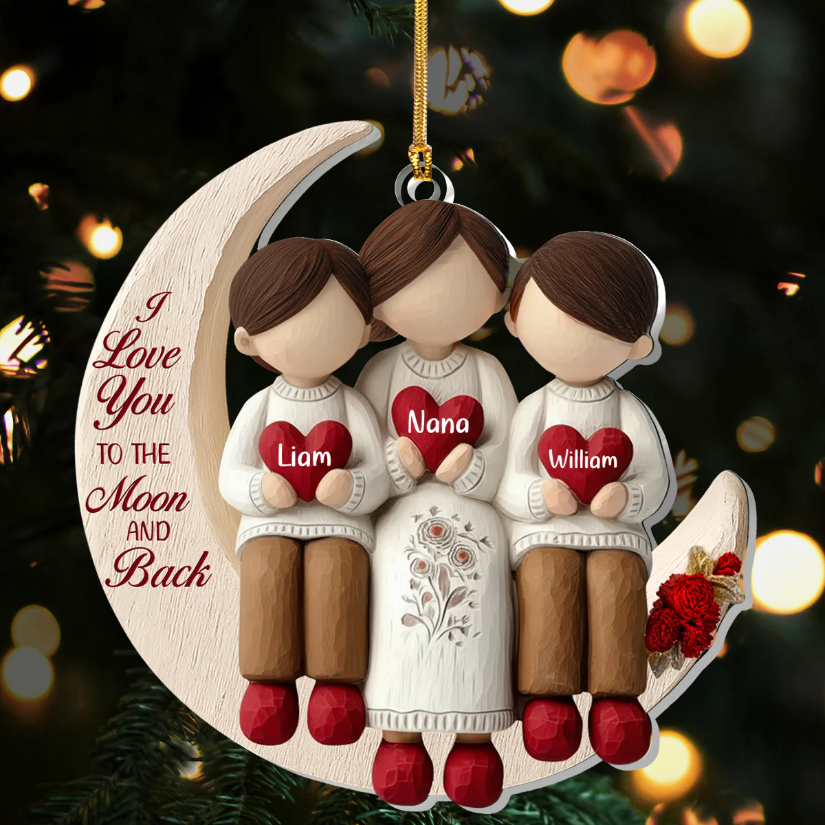 Grandma And Grandkids Moon Love - Personalized 1-Layer Acrylic Ornament - Image 2