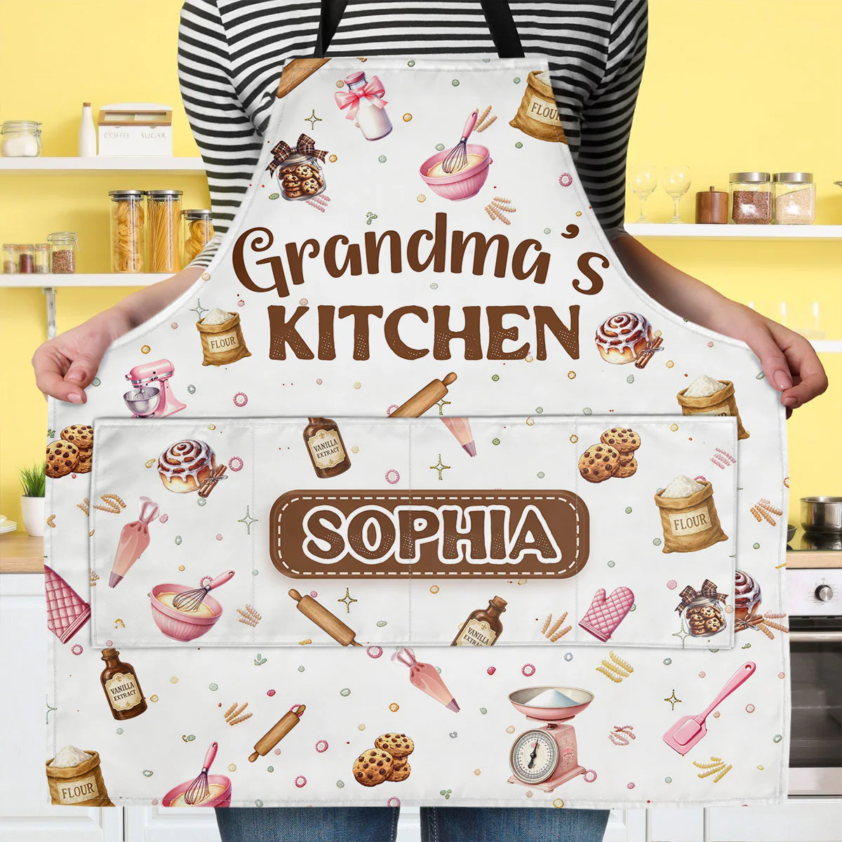 Grandma And Her Little Helper - Personalized Apron With Pocket Set - Image 5