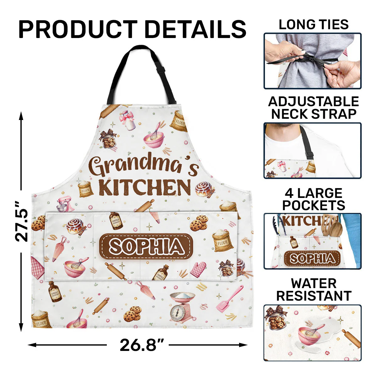 Grandma And Her Little Helper - Personalized Apron With Pocket Set - Image 7