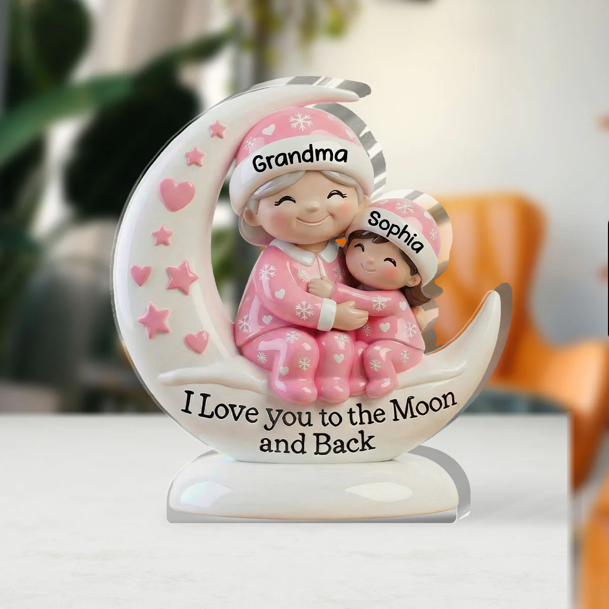 Grandma & Grandchild Moon Hug - Personalized Custom Shaped Acrylic Plaque - Image 3