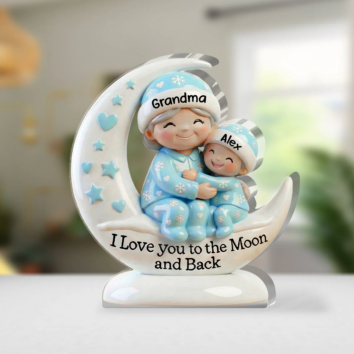 Grandma & Grandchild Moon Hug - Personalized Custom Shaped Acrylic Plaque - Image 4
