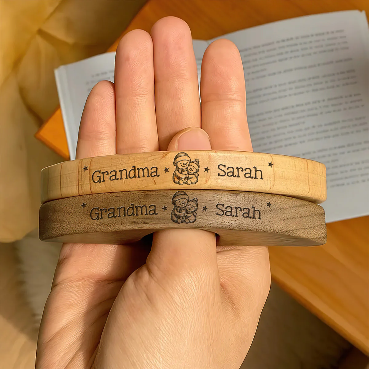 Grandma & Grandchild Snowman - Personalized Book Page Holder - Image 4