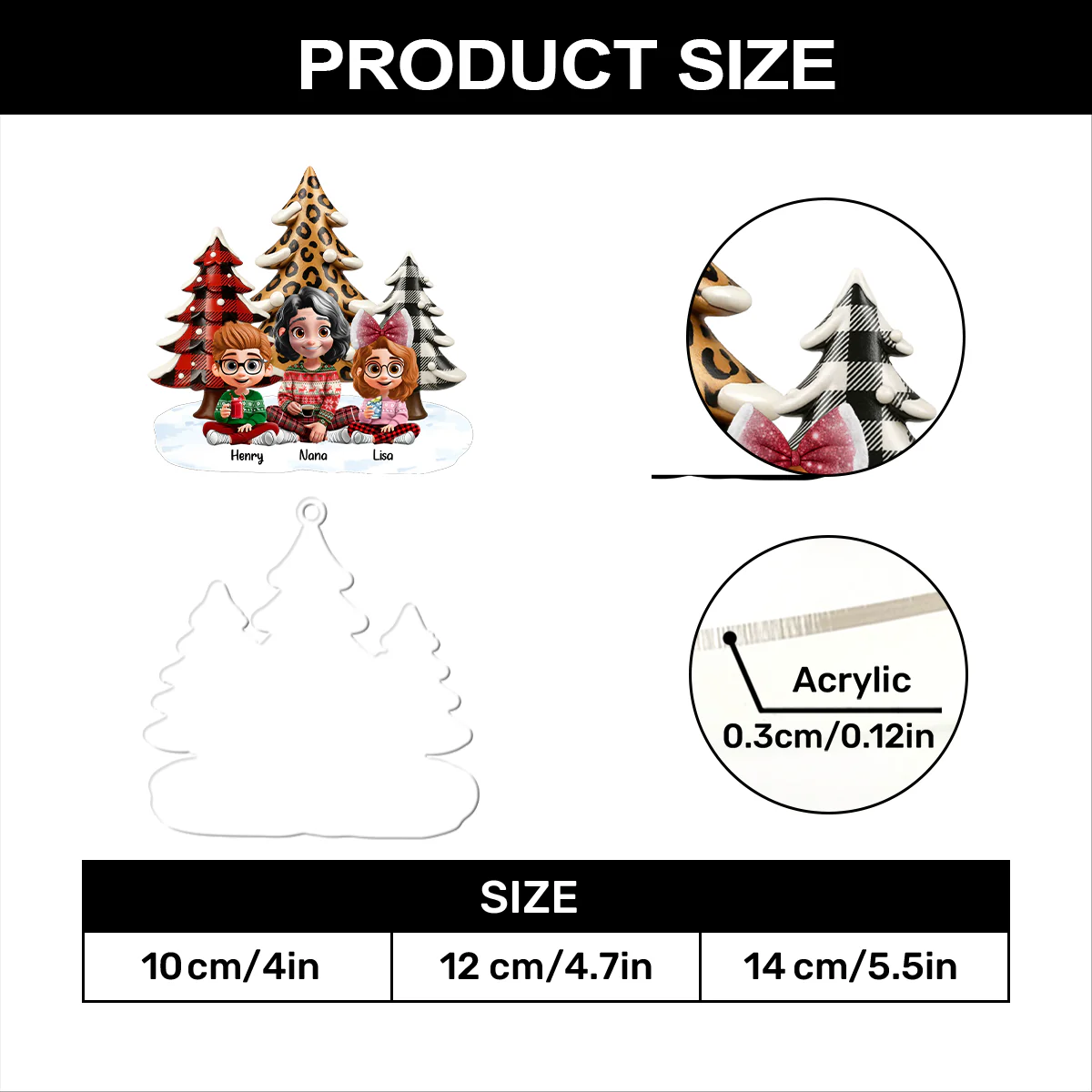 Grandma Grandkids With Leopard Checkered Pattern Christmas Tree - Personalized 1-Layer Acrylic Ornament - Image 4