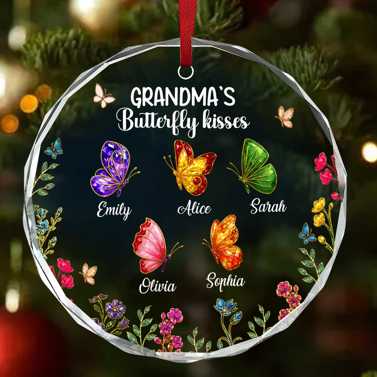 Grandma Kisses - Personalized Round Shaped Glass Ornament