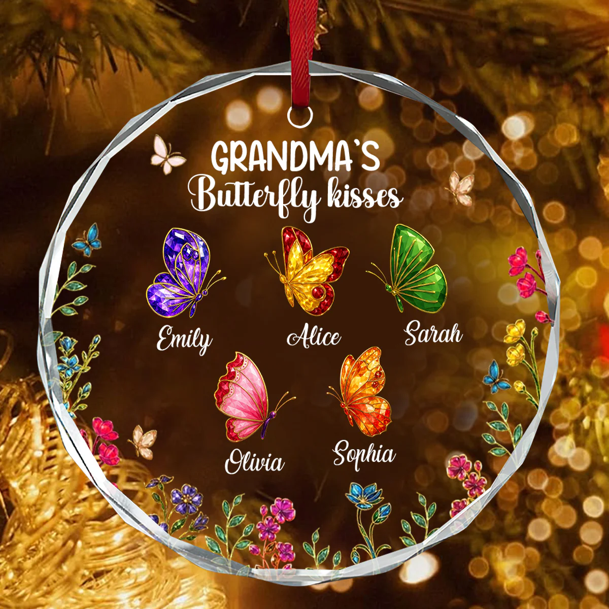 Grandma Kisses - Personalized Round Shaped Glass Ornament - Image 4