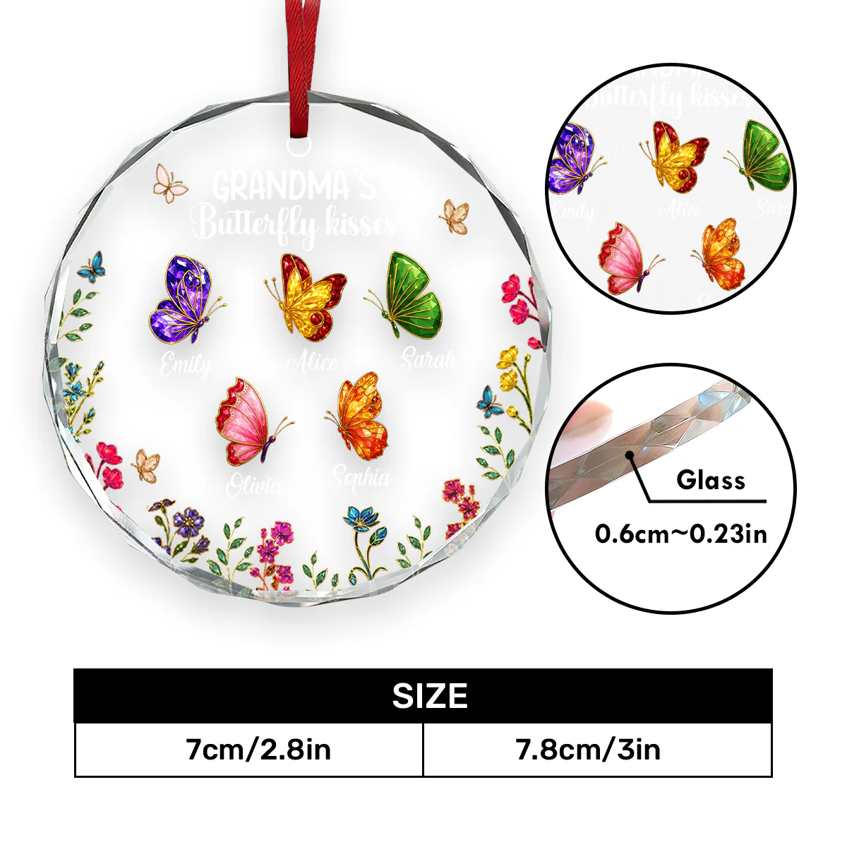 Grandma Kisses - Personalized Round Shaped Glass Ornament - Image 5