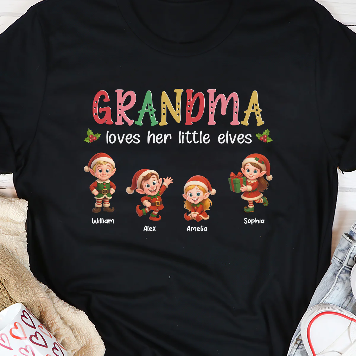 Grandma Loves Her Little Elves - Personalized 2D Unisex T-shirt - Image 3