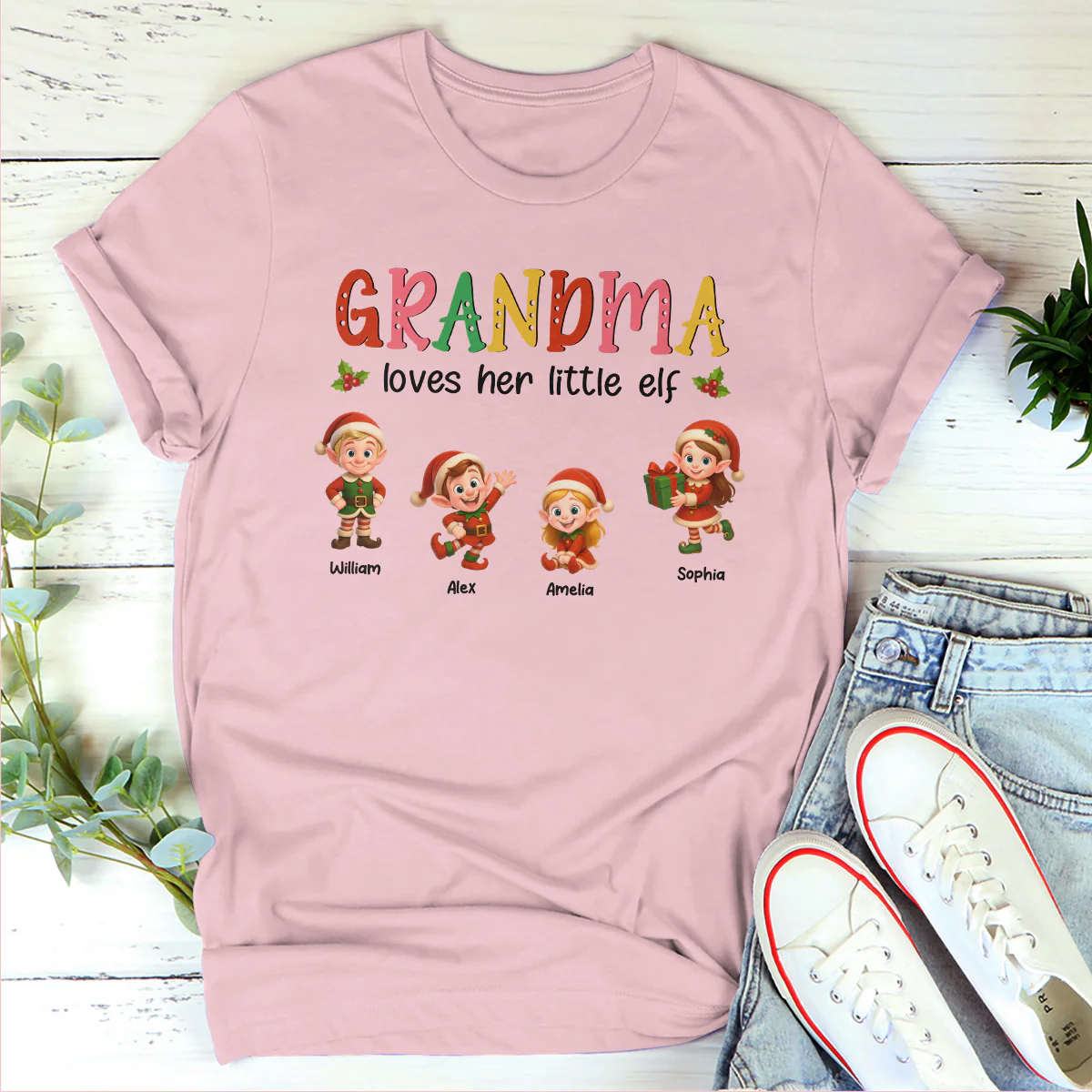 Grandma Loves Her Little Elves - Personalized 2D Unisex T-shirt - Image 4