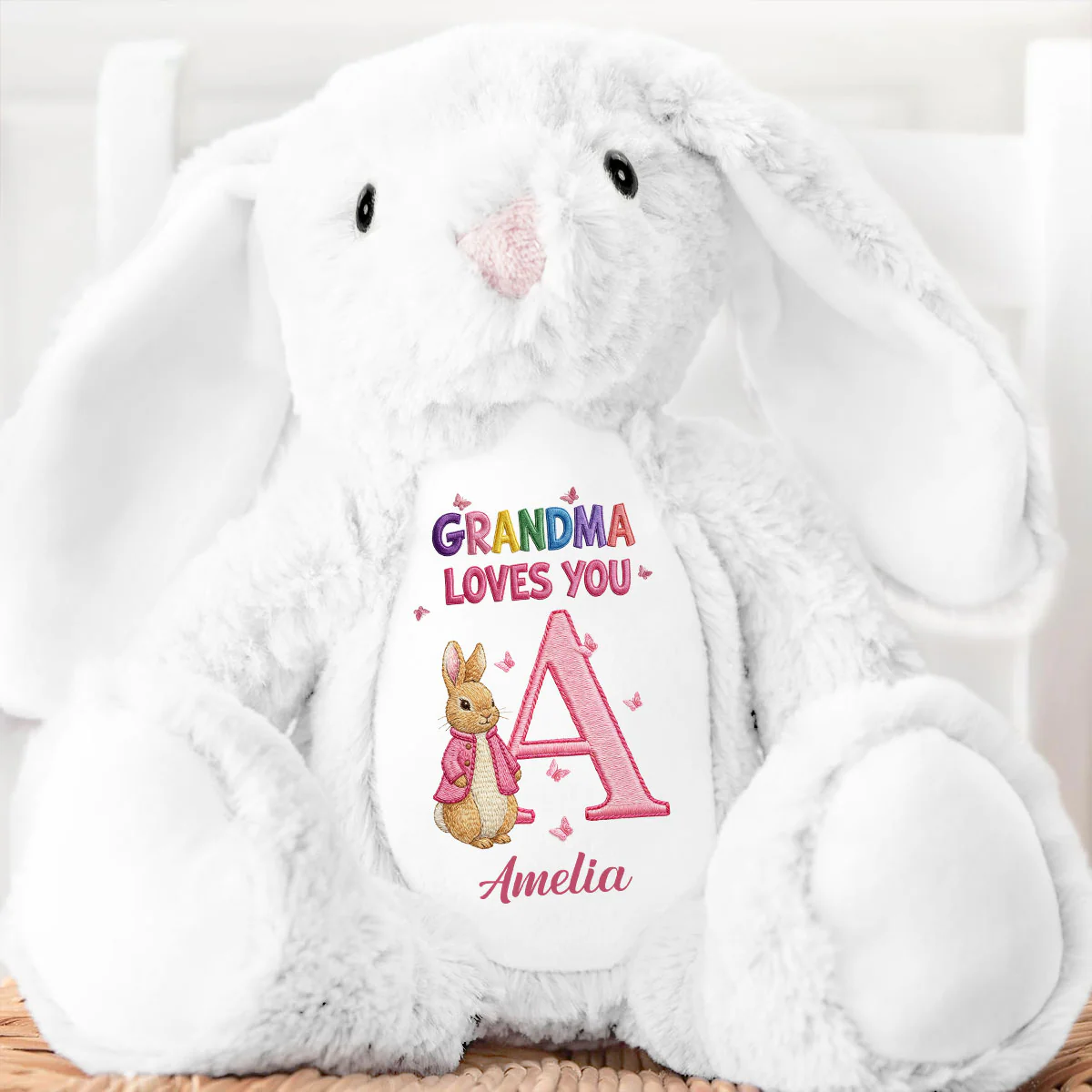 Grandma Loves You Alphabet - Personalized Stuffed Bunny