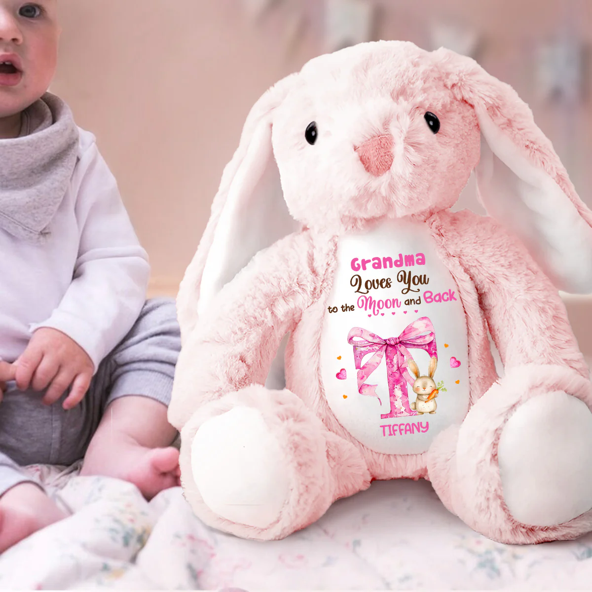 Grandma Loves You To The Moon And Back - Personalized Stuffed Bunny - Image 2