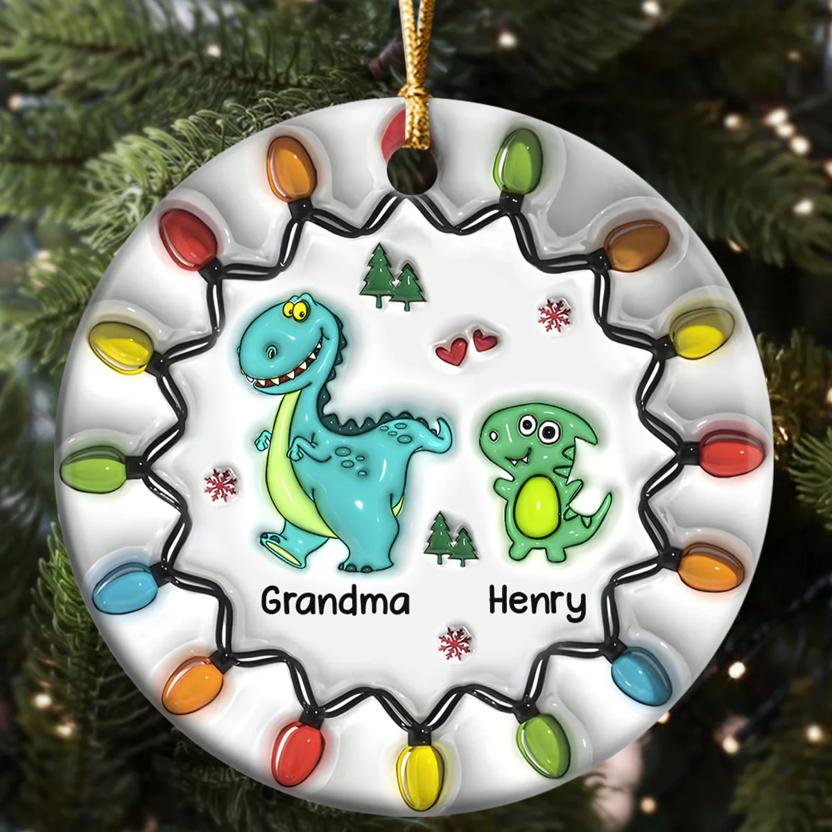 Grandma & Me Dino Adventure - Personalized Round Shaped Ceramic Ornament - Image 5
