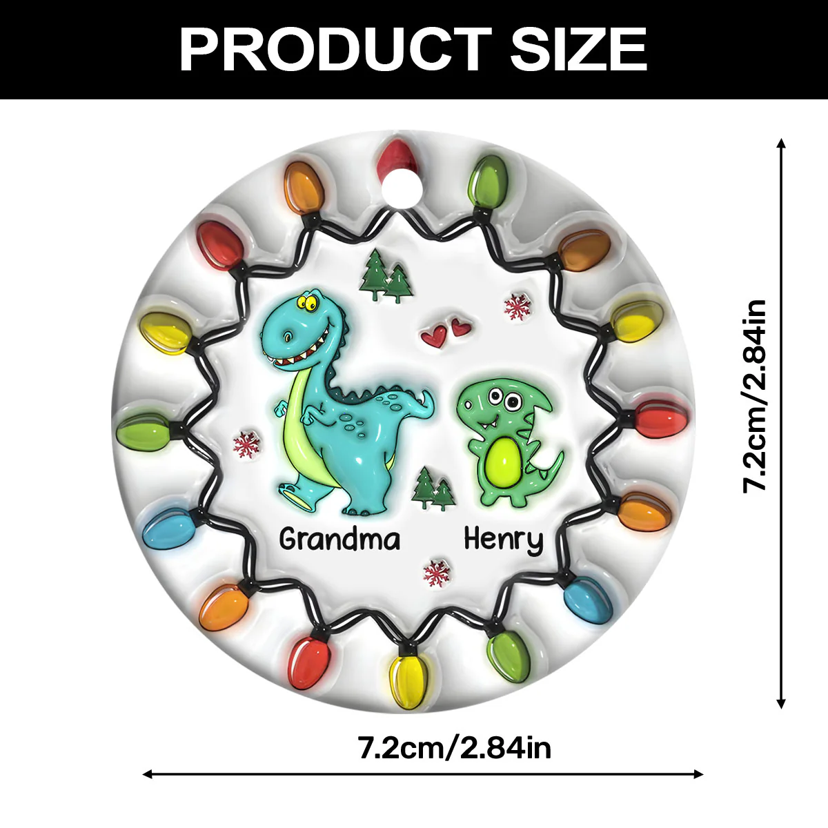 Grandma & Me Dino Adventure - Personalized Round Shaped Ceramic Ornament - Image 7