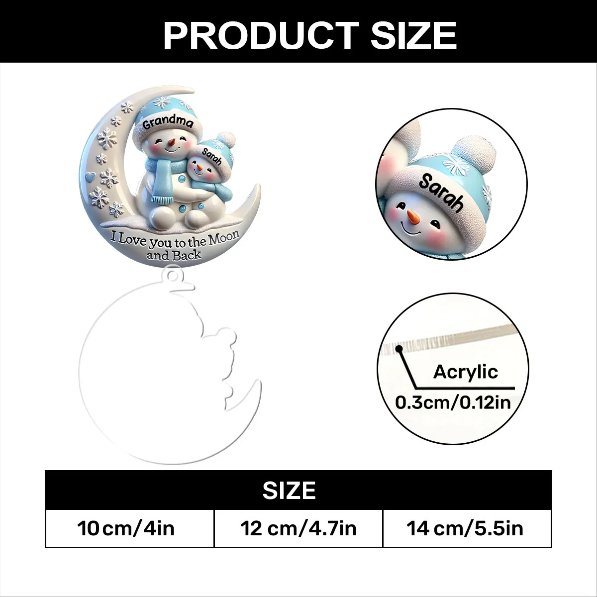 Grandma & Me Moonlight Snuggle - Personalized 1-Layer Acrylic Ornament - Image 7