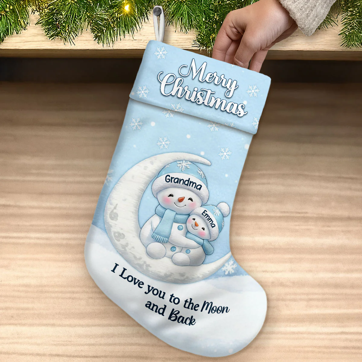 Grandma & Me Moonlight Snuggle - Personalized Christmas Stocking - Image 3